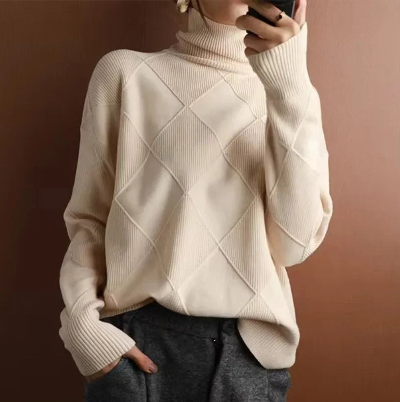 Oversized Turtleneck Sweater - Beige