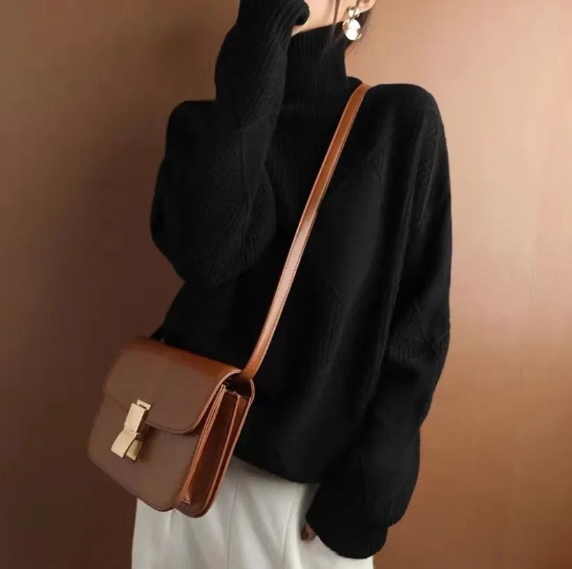 Oversized Turtleneck Sweater - Black