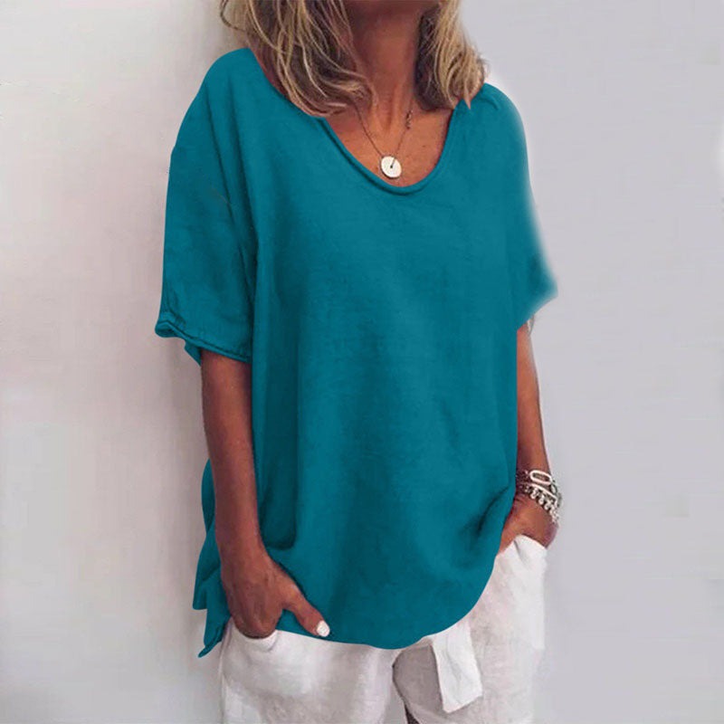 Oversized V Neck Blouse - Sea Blue