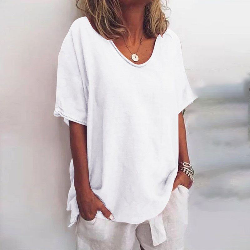 Oversized V Neck Blouse - White