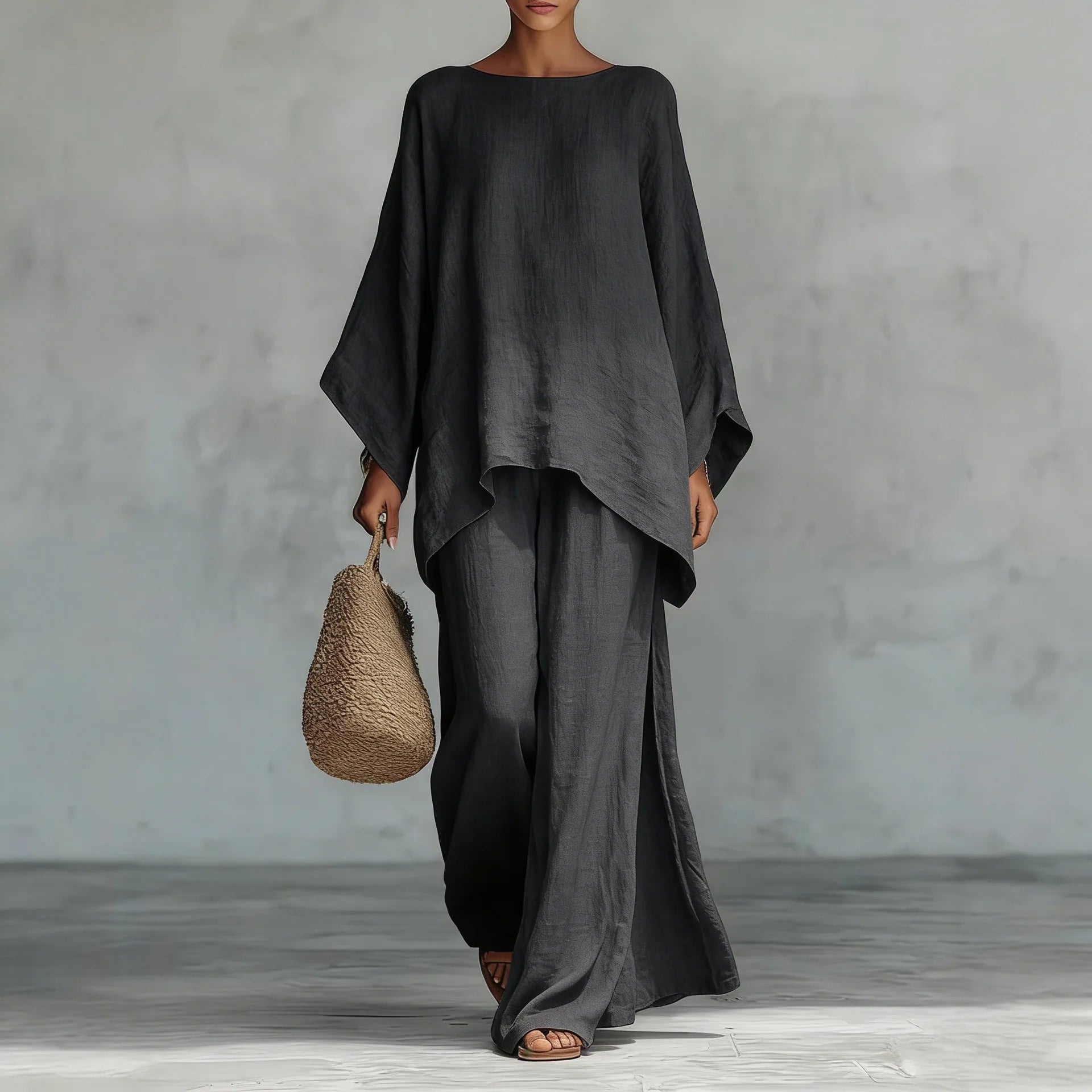 Oversized Wide Leg Two Piece Set - Dark Gray