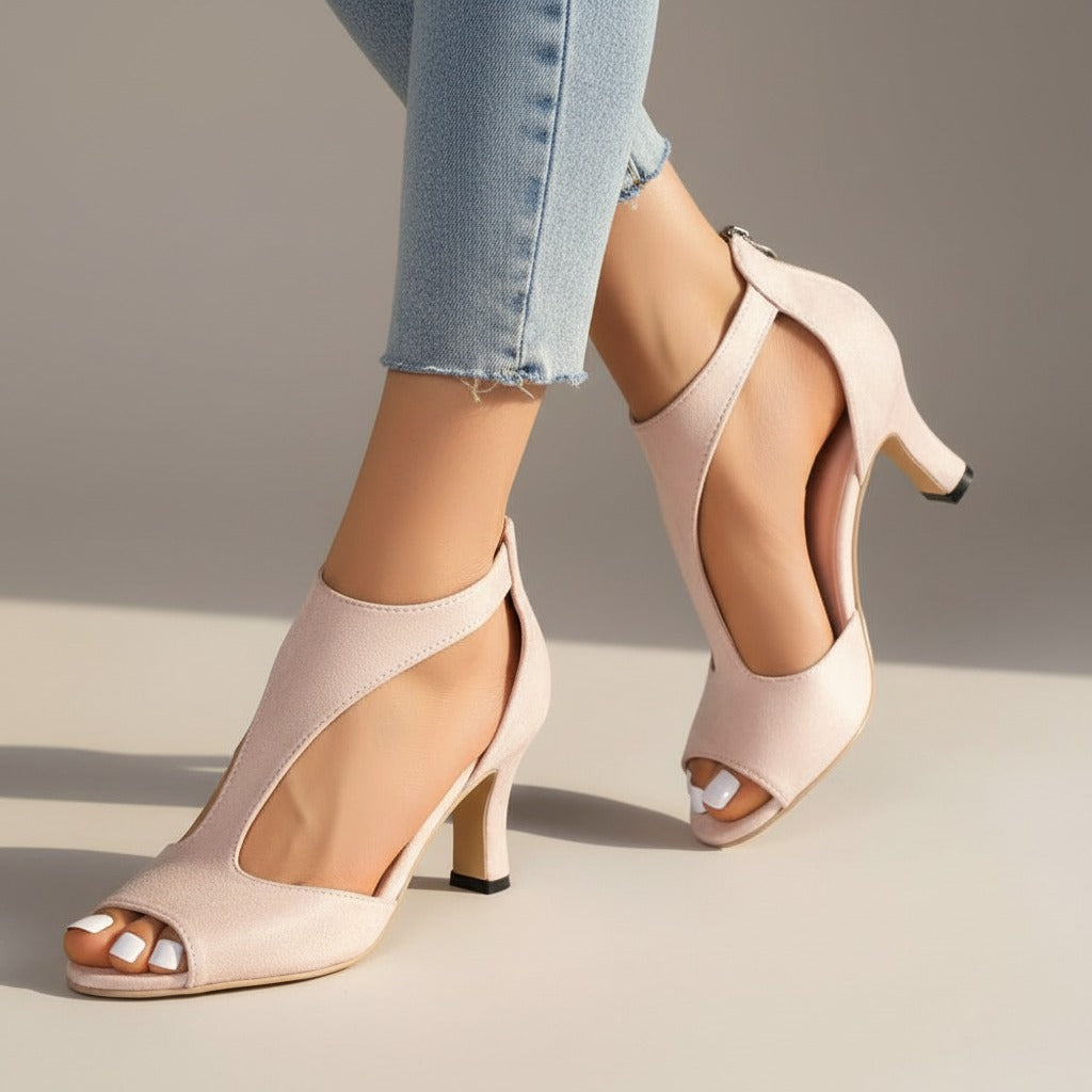 Peep Toe Heeled Sandals - Pink