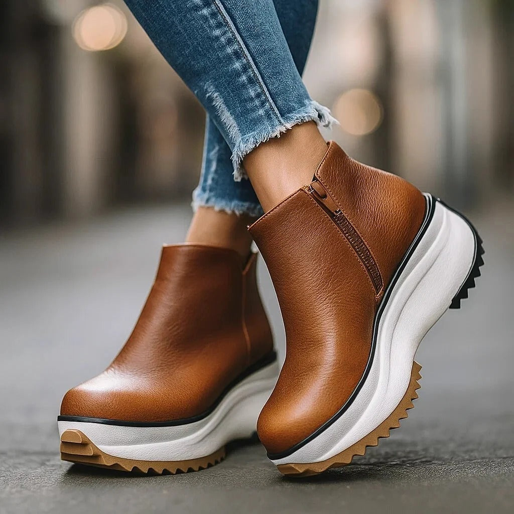 Platform Ankle Boots - Brown
