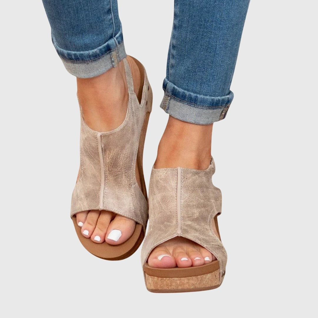 Platform Wedge Sandals - Beige