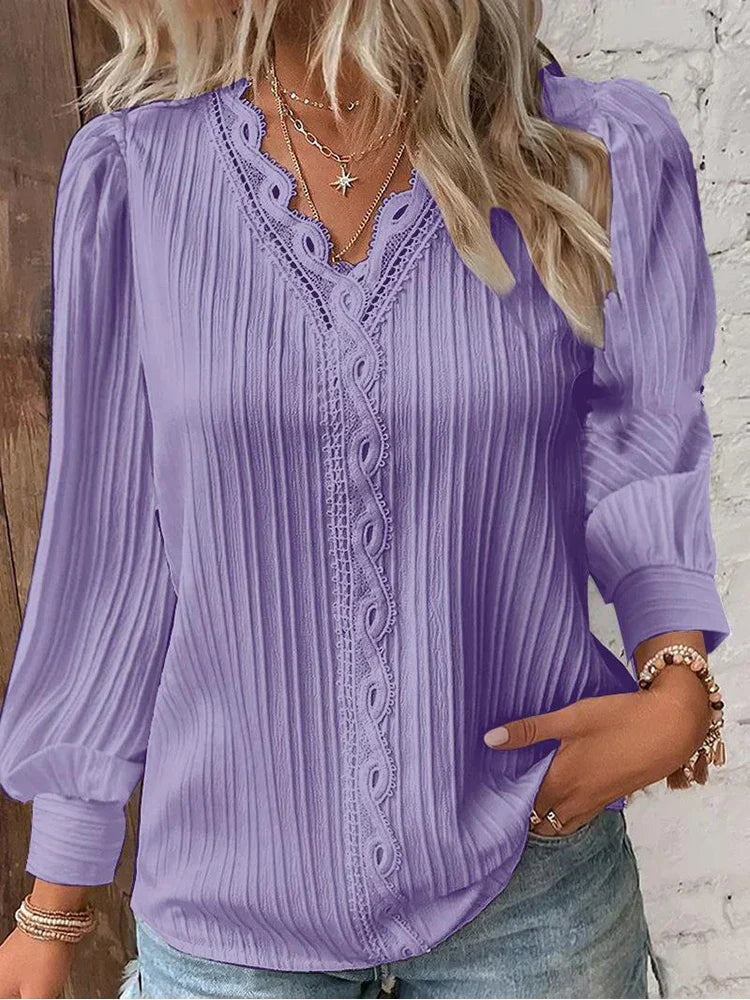 Pleated Long Sleeve Blouse - Lilac