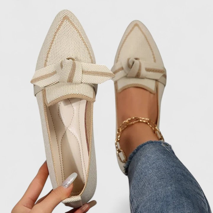 Pointed Toe Knit Flats - Beige