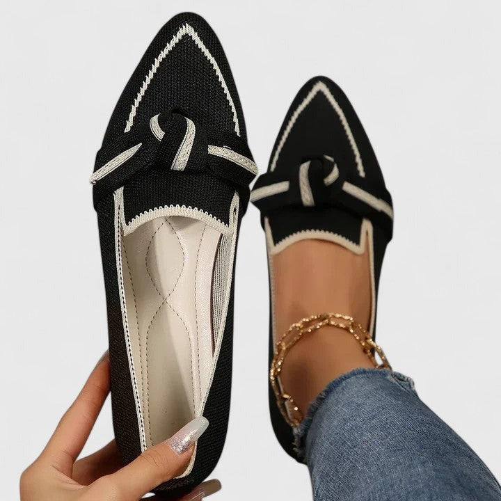 Pointed Toe Knit Flats - Black