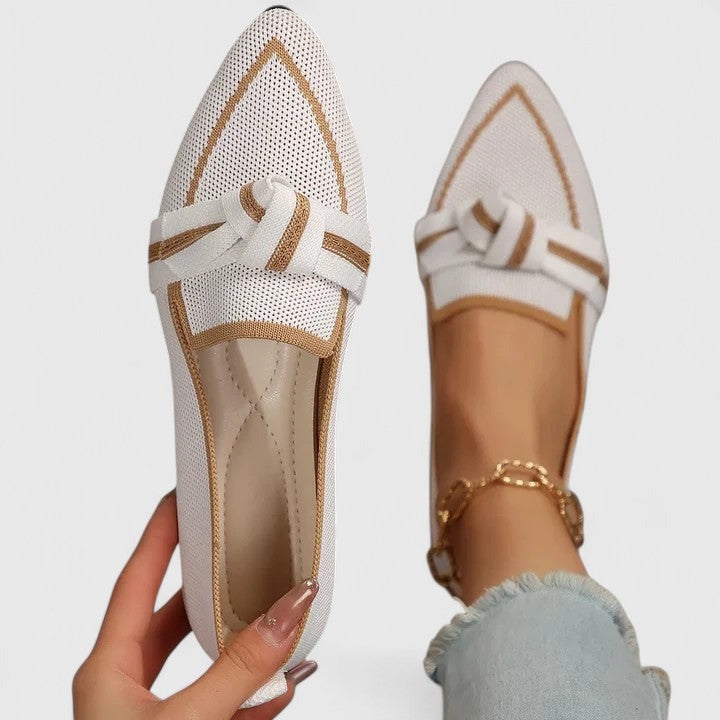 Pointed Toe Knit Flats - White
