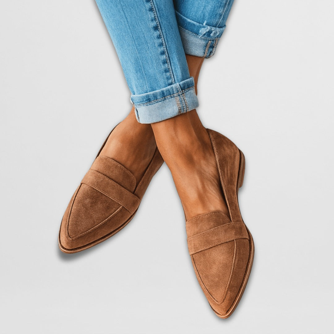 Pointed Toe Penny Loafers - Khaki