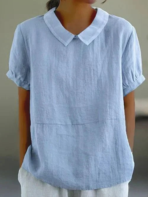 Puff Sleeve Casual Blouse - Light Blue