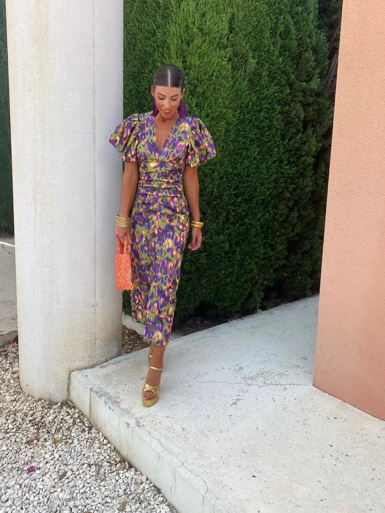 Puff Sleeve Midi Dress