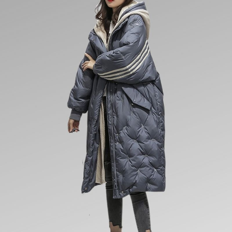 Quilted Long Puffer Coat - Blue