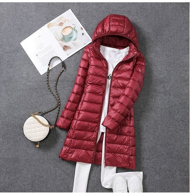 Quilted Puffer Coat - Wine Red