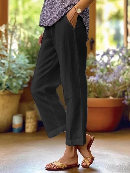 Relaxed Fit Cropped Pants - Black