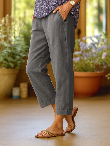 Relaxed Fit Cropped Pants - Gray