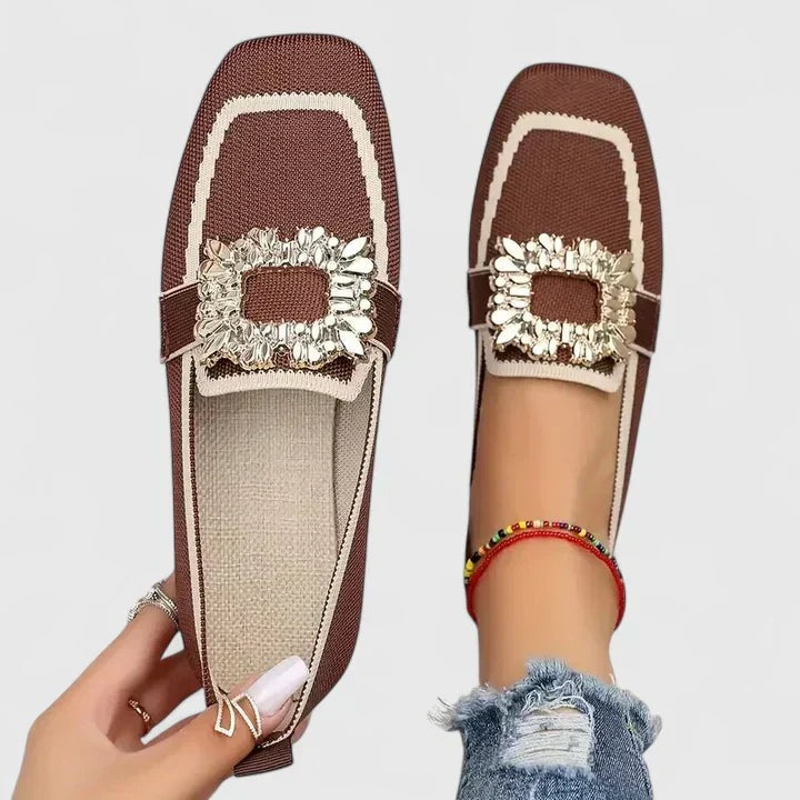 Rhinestone Embellished Loafers - Brown