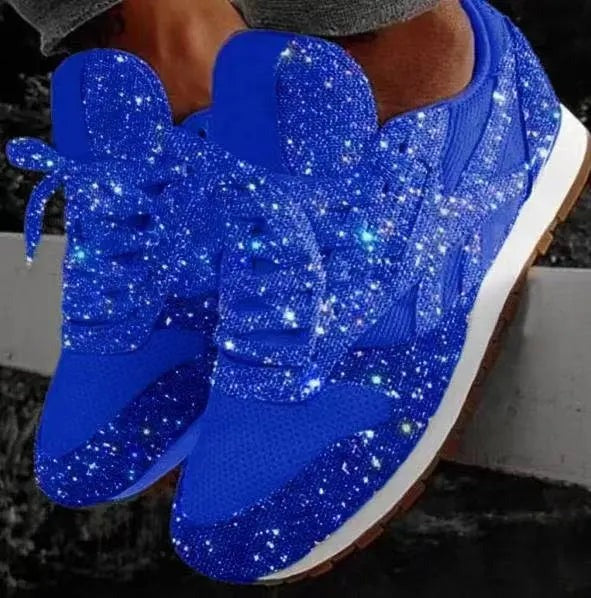 Rhinestone Low Top Sneakers - Blue