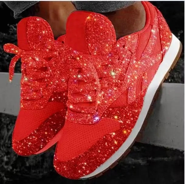 Rhinestone Low Top Sneakers - Red