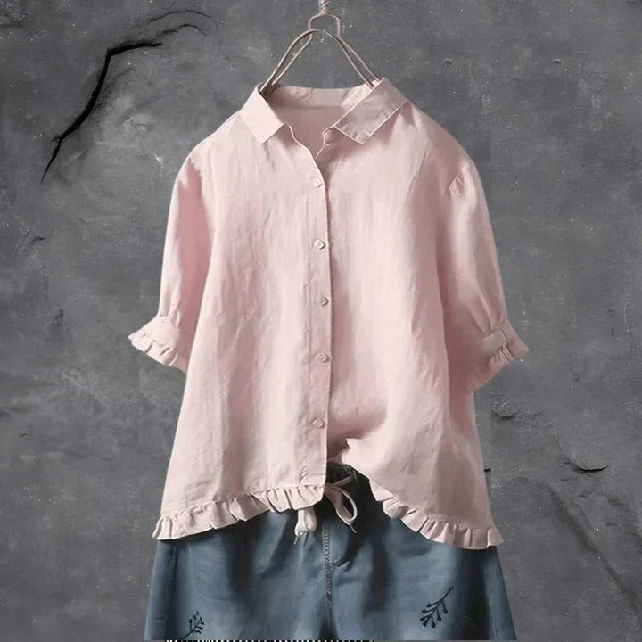 Ruffle Short Sleeve Blouse - Light Pink