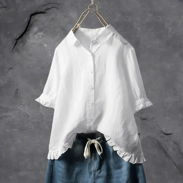 Ruffle Short Sleeve Blouse - White