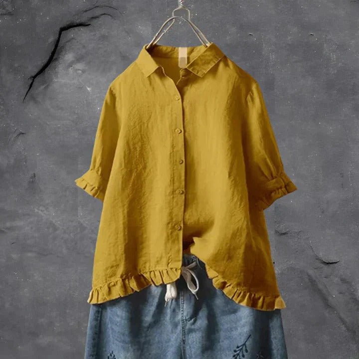 Ruffle Short Sleeve Blouse - Yellow