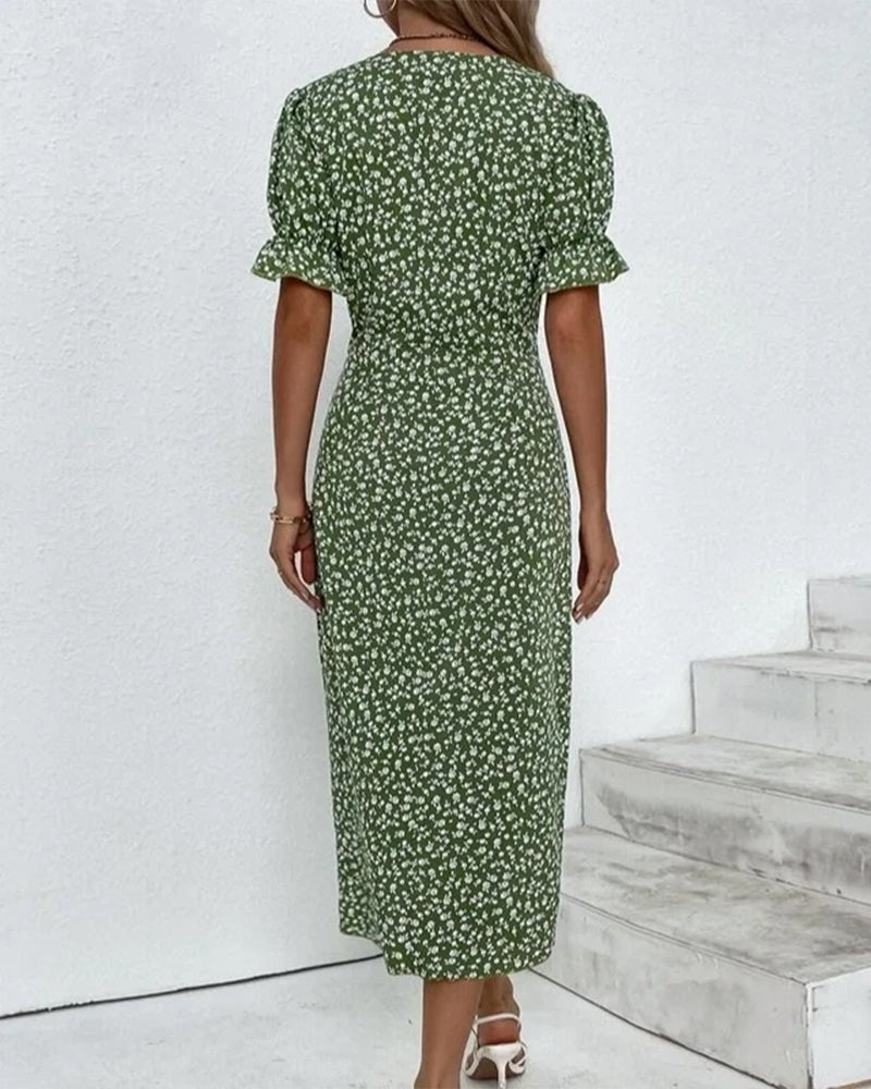 Short Sleeve Floral Midi Dress