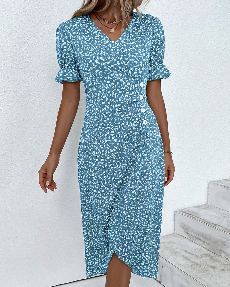 Short Sleeve Floral Midi Dress