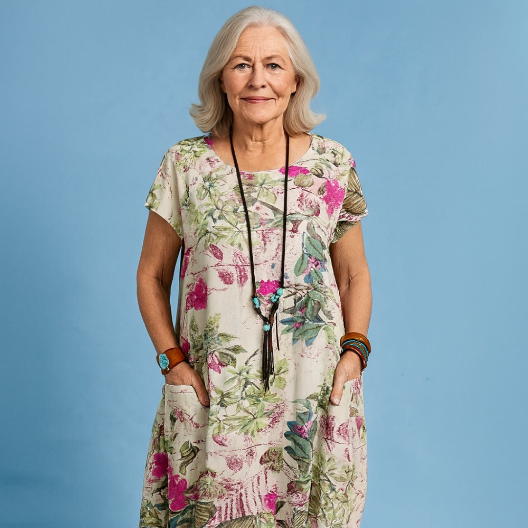 Short Sleeve Floral Midi Dress