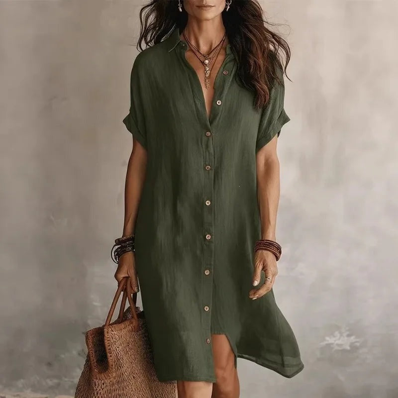 Short Sleeve Shirt Dress - Army green