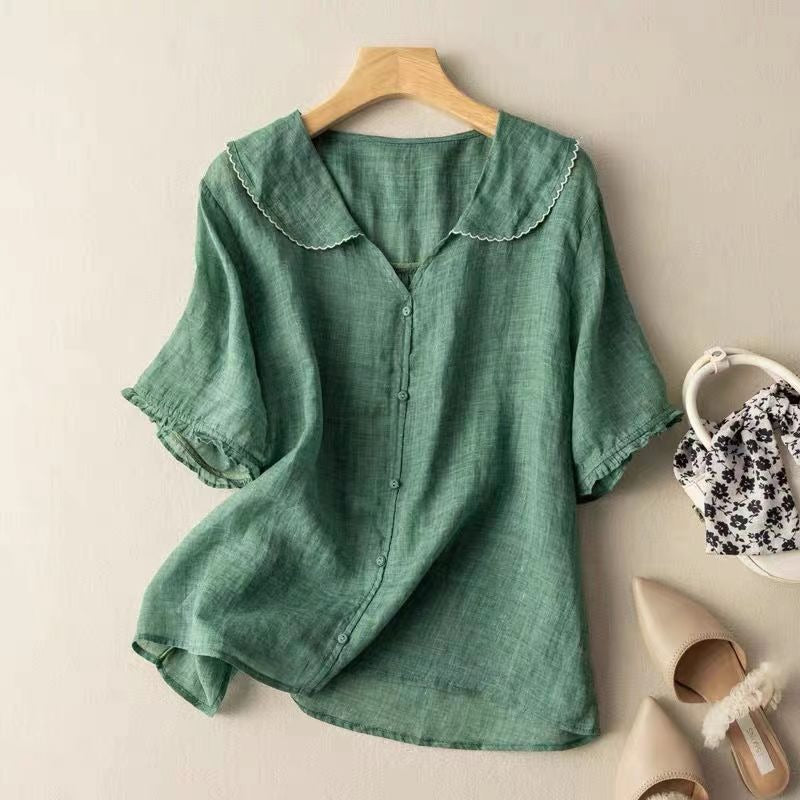 Short Sleeve Tunic Blouse - Green