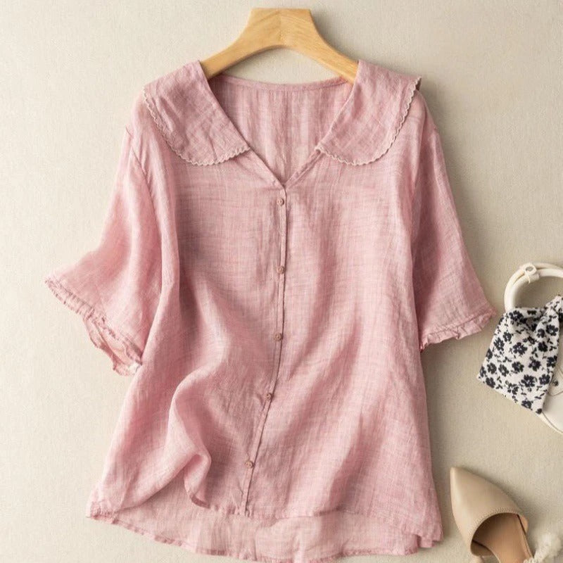 Short Sleeve Tunic Blouse - Pink