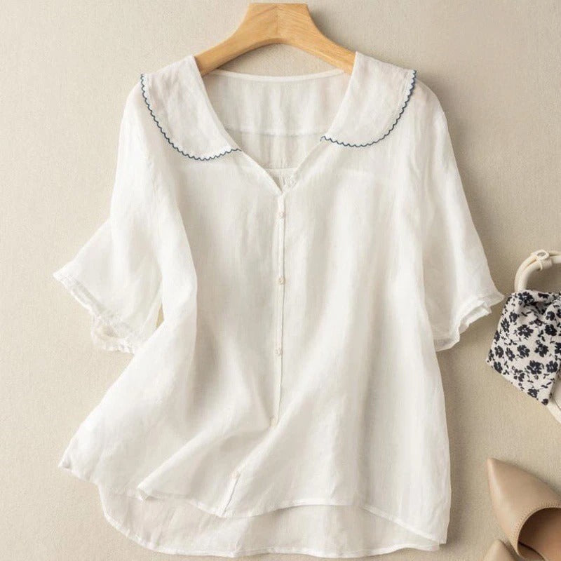 Short Sleeve Tunic Blouse - White