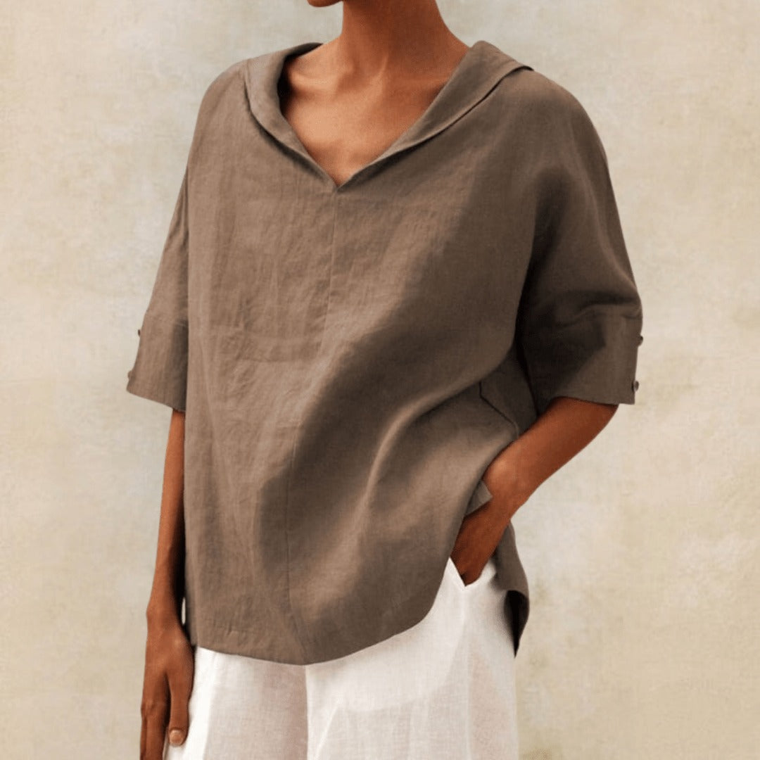 Short Sleeve Tunic Top - Brown
