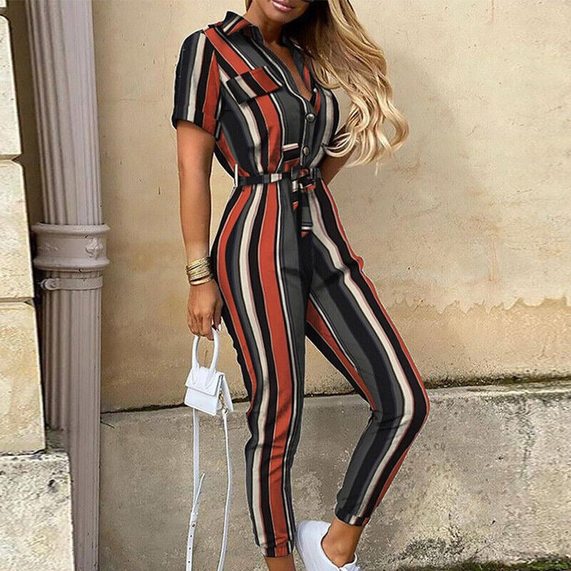 Short Sleeve Utility Jumpsuit - Multicolored