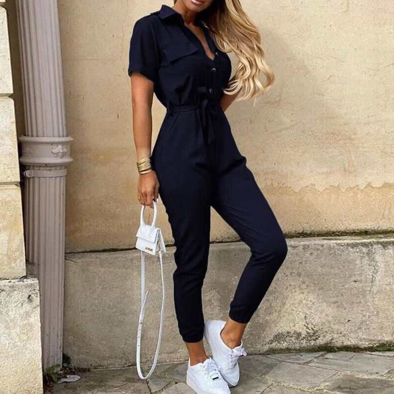 Short Sleeve Utility Jumpsuit - Navy Blue