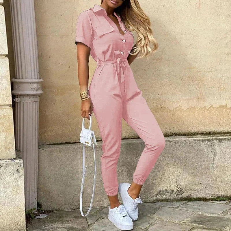 Short Sleeve Utility Jumpsuit - Pink