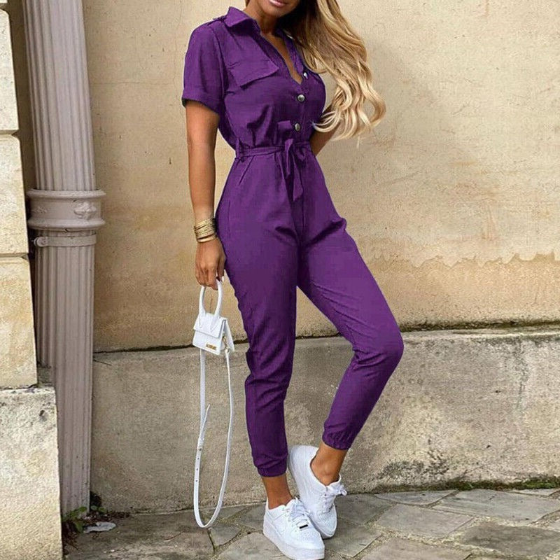 Short Sleeve Utility Jumpsuit - Violet