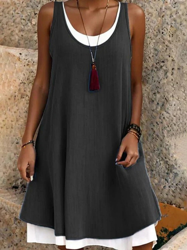 Sleeveless A Line Mini Dress - Black