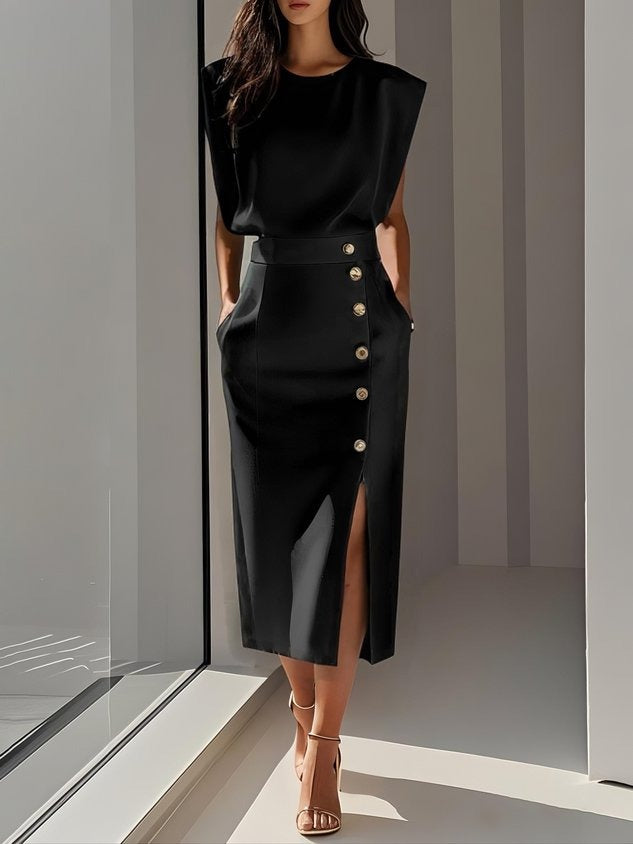 Sleeveless Bodycon Midi Dress - Black