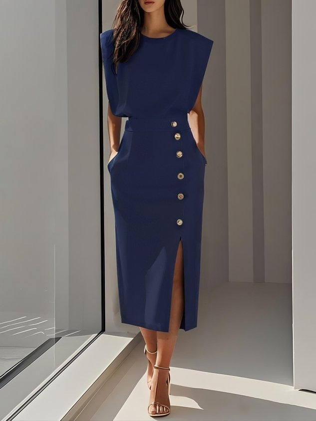 Sleeveless Bodycon Midi Dress - Blue