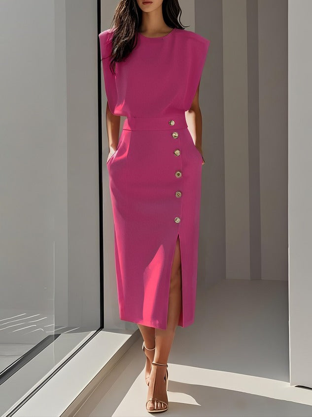 Sleeveless Bodycon Midi Dress - Bright Pink