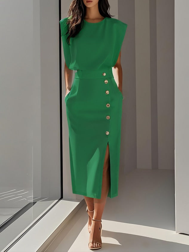 Sleeveless Bodycon Midi Dress - Green