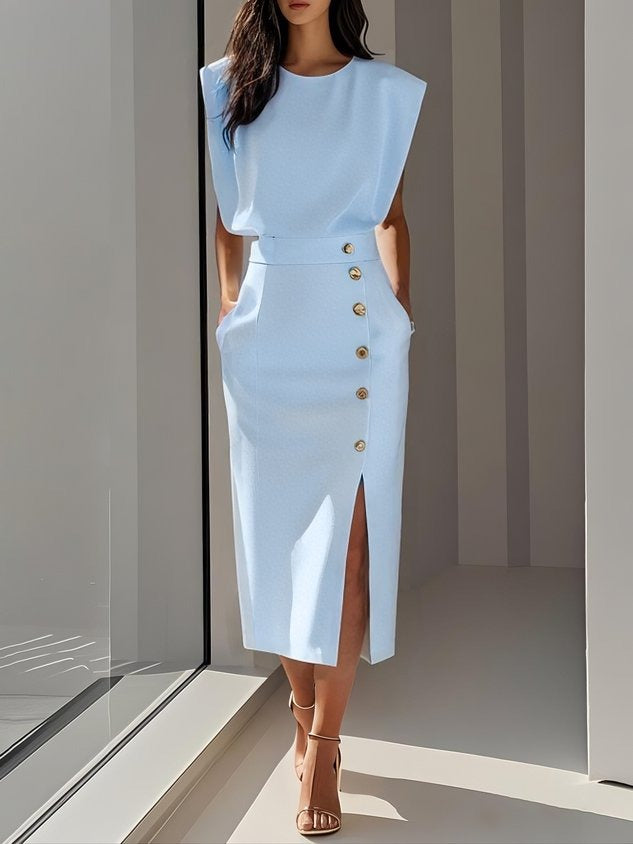 Sleeveless Bodycon Midi Dress - Light Blue