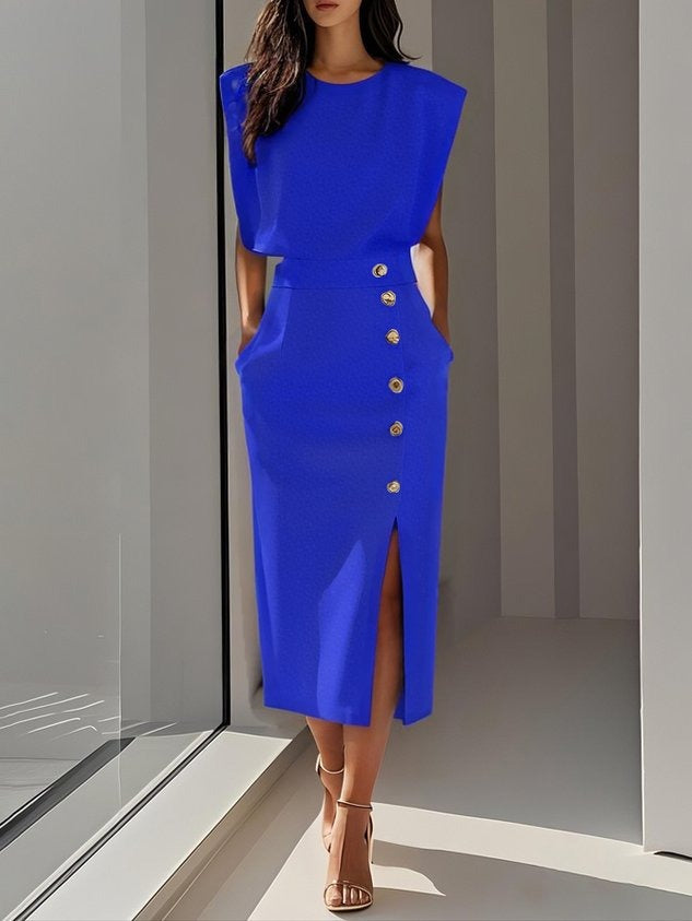 Sleeveless Bodycon Midi Dress - Royal Blue