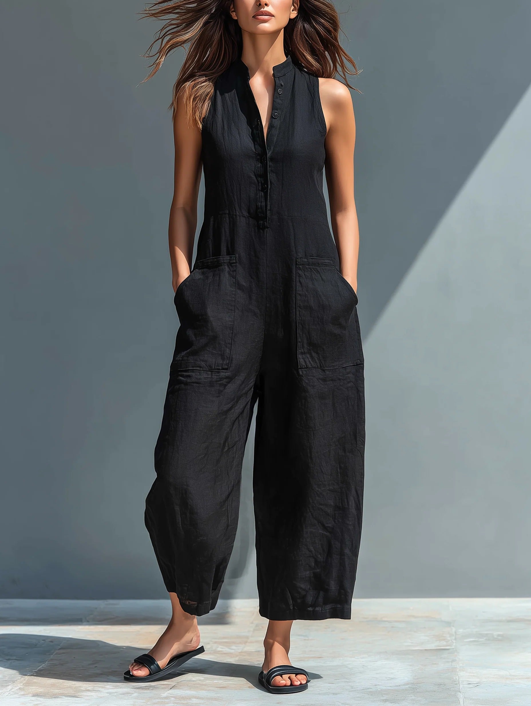 Sleeveless Wide Leg Jumpsuit - Black