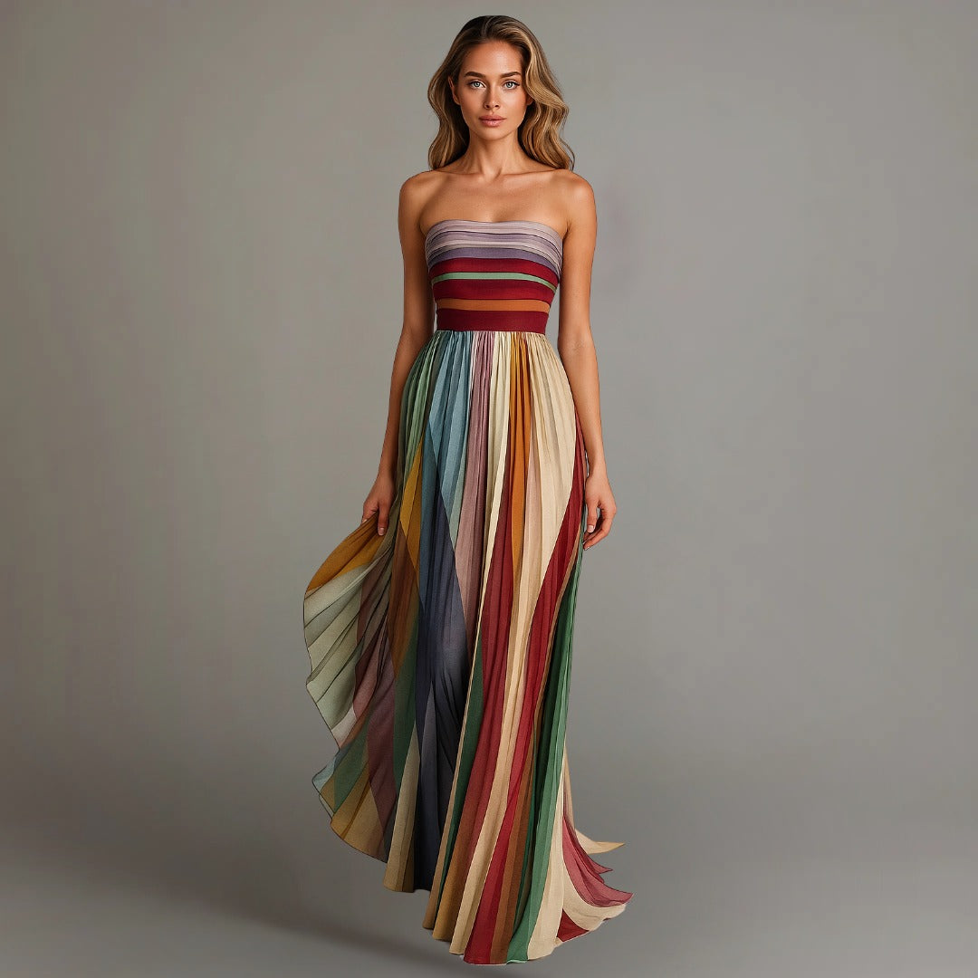 Strapless Striped Maxi Dress
