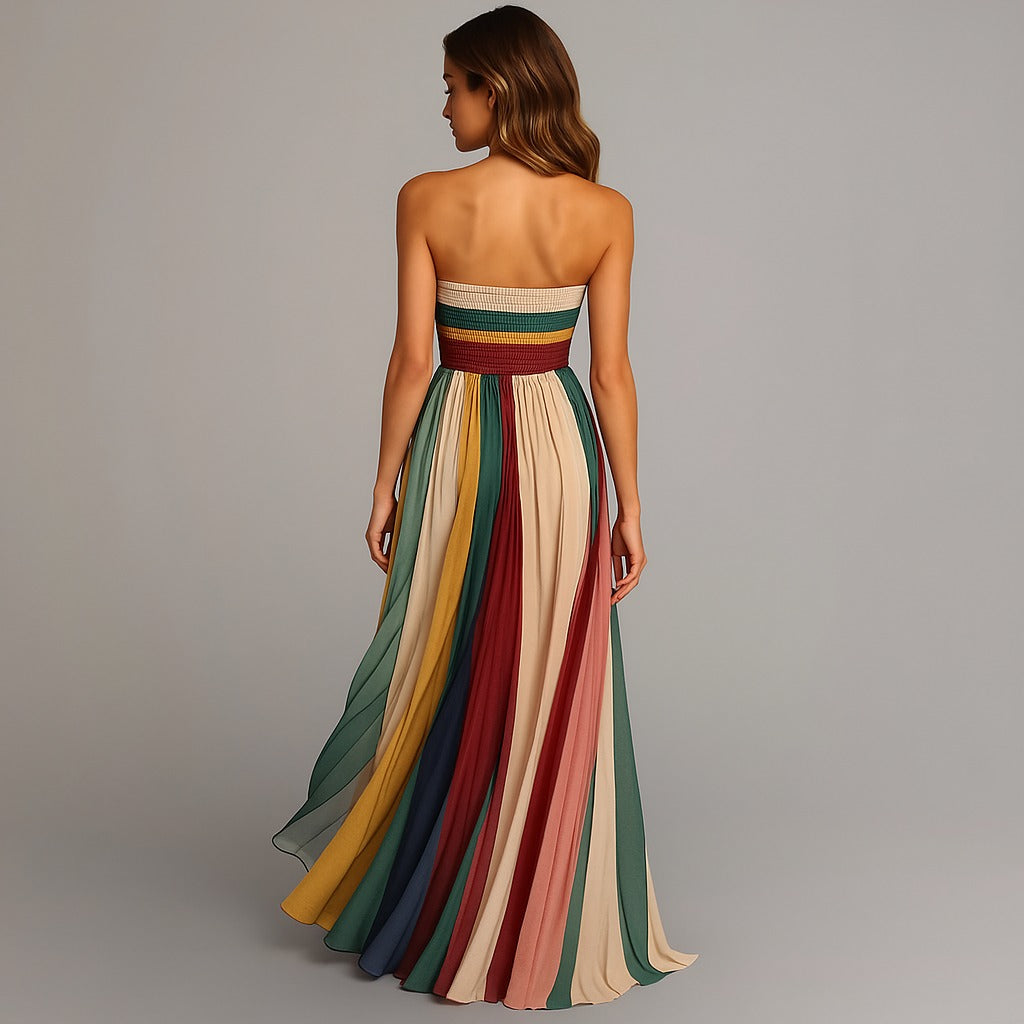 Strapless Striped Maxi Dress