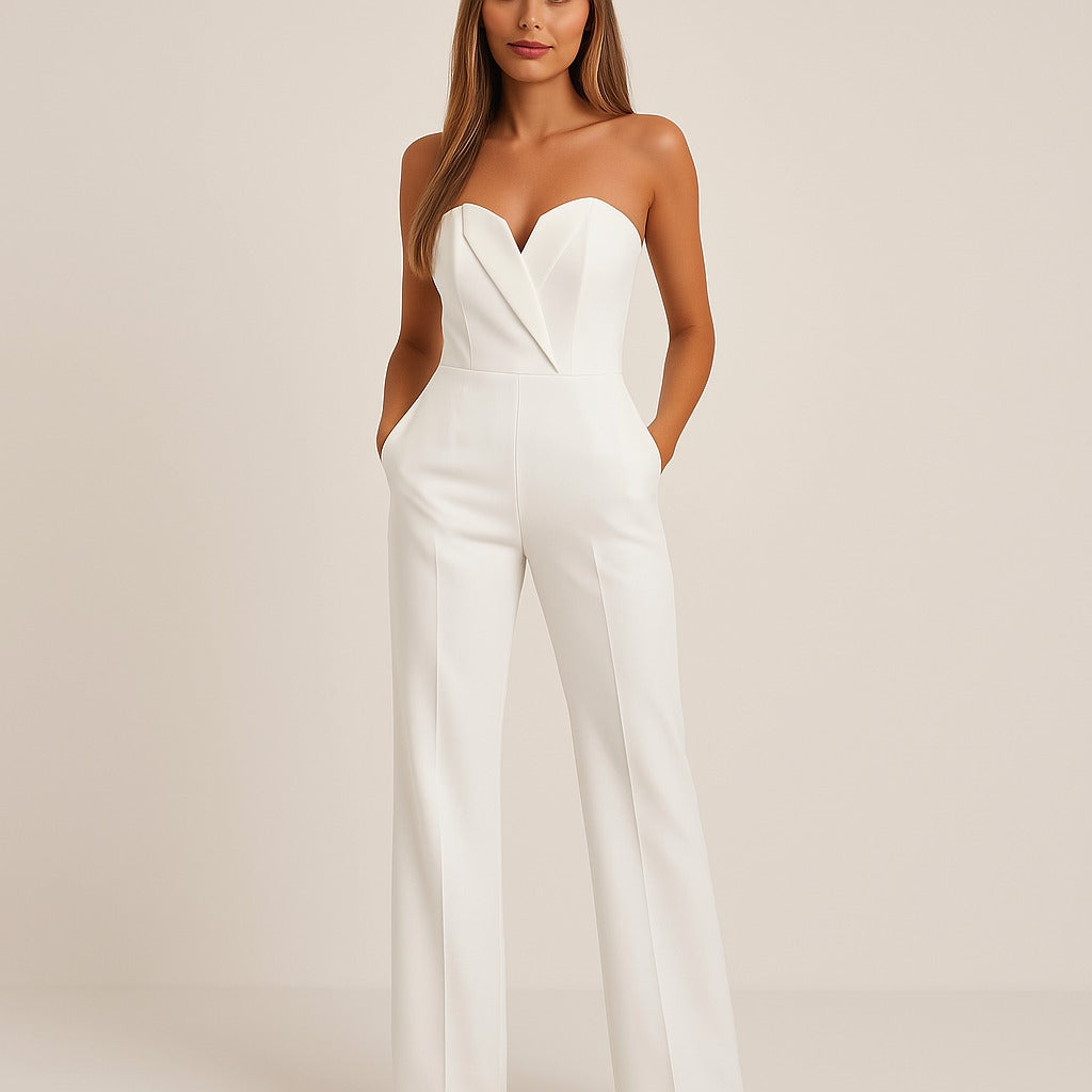 Strapless Wide Leg Jumpsuit - White