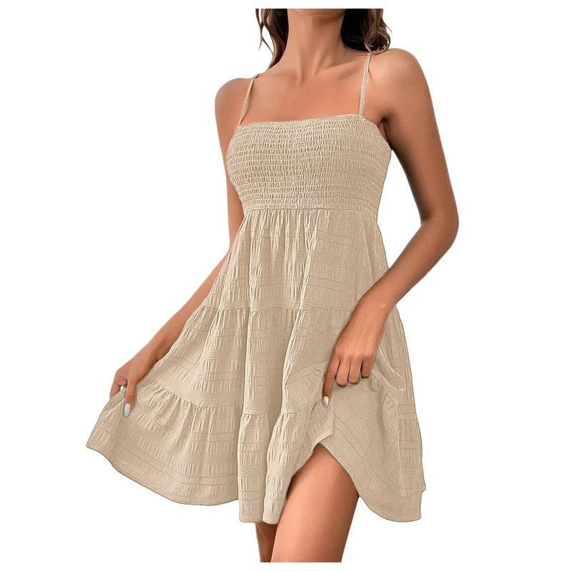 Summer A Line Mini Dress - Beige