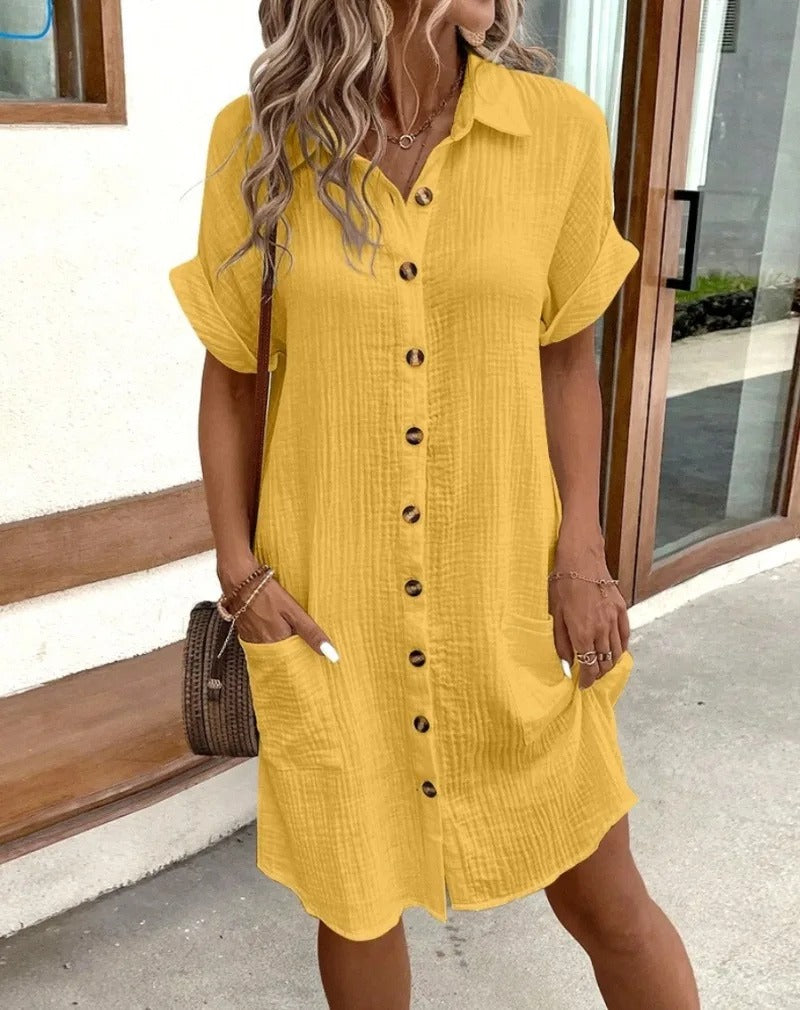 Summer Shirt Mini Dress - Yellow